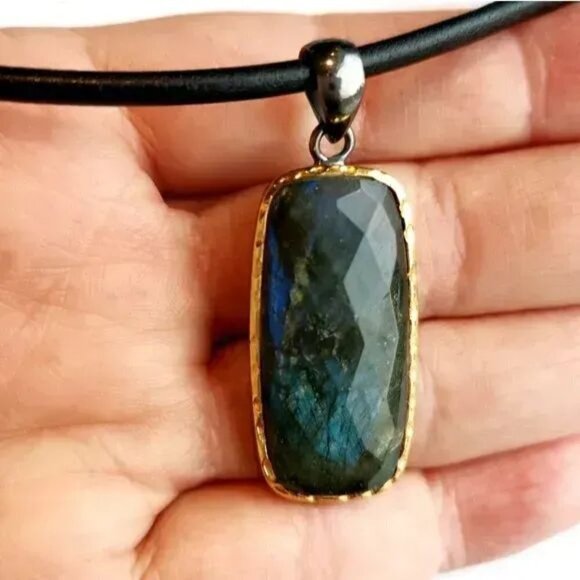 NEW labradorite pendant necklace in Sterling Silver 14k gold vermeil - Picture 5 of 9